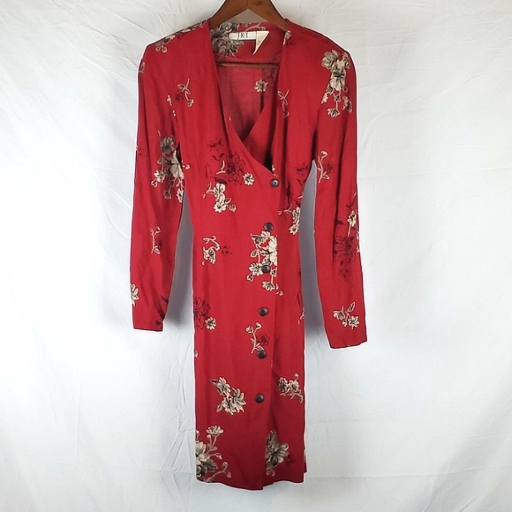 Vintage 90s Red Floral Dress
